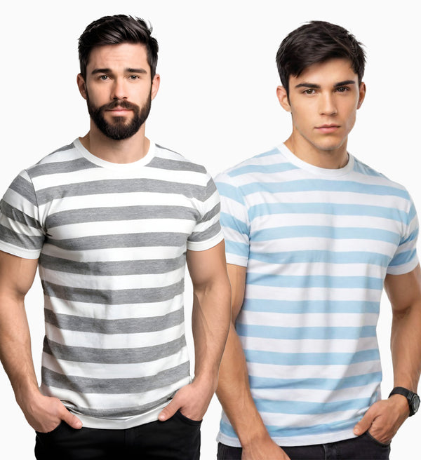 Round Neck Strip Combo Pack of 2 T-Shirts