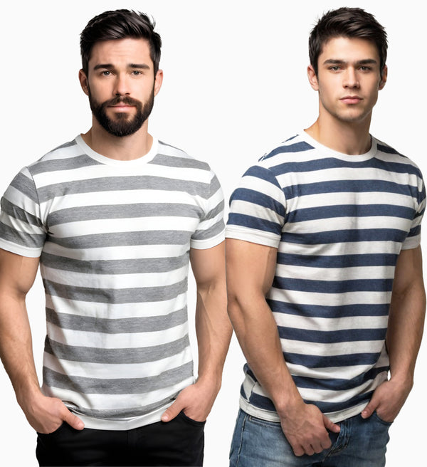 Round Neck Strip Combo Pack of 2 T-Shirts