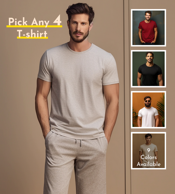 Unisex Round Neck Half Sleeves Tshirt Combo pack of 4