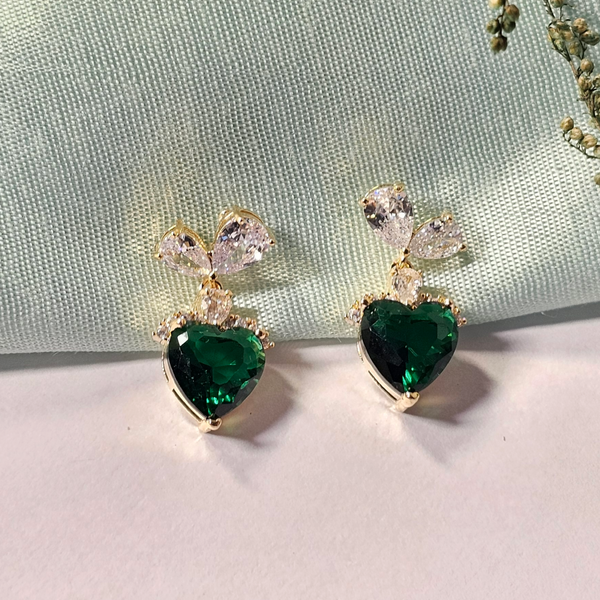 Memat Green Stone Heart Shape Earrings