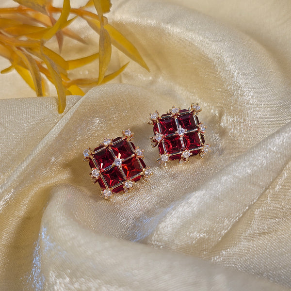 Memat Red & white Stone Stud Earrings