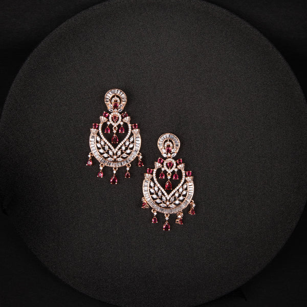 Memat Premium Ruby Chandelier AD Studded Earrings